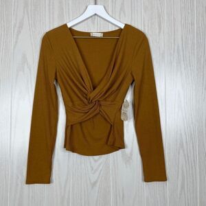 Altar'd State Ribbed Front Knot Long Sleeve Top Mustard Size Small